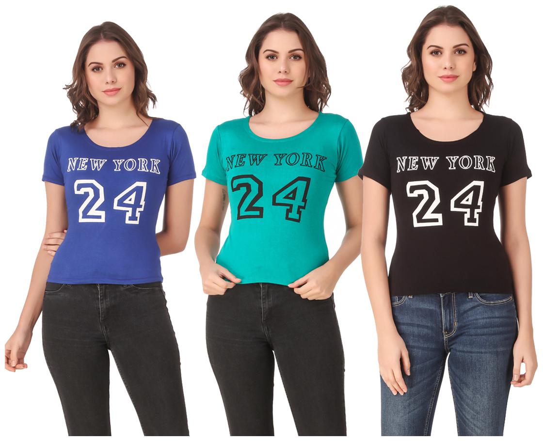 

Red Vee Lycra Printed Half Sleeves Multi Color T-Shirt for Women