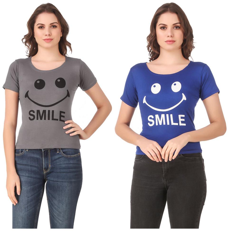 

Red Vee Lycra Printed Half Sleeves Grey Blue Color T-Shirt for Women