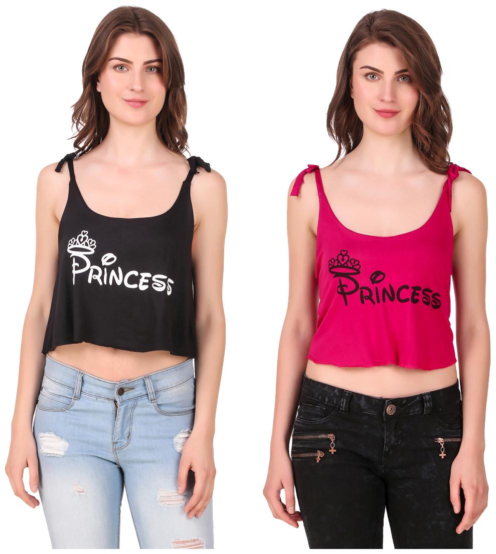 

Red Vee Women Printed Crop top - Black Pink