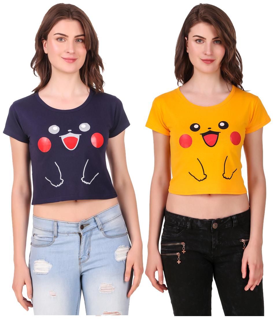 

Red Vee Women Printed Crop top - Blue Yellow
