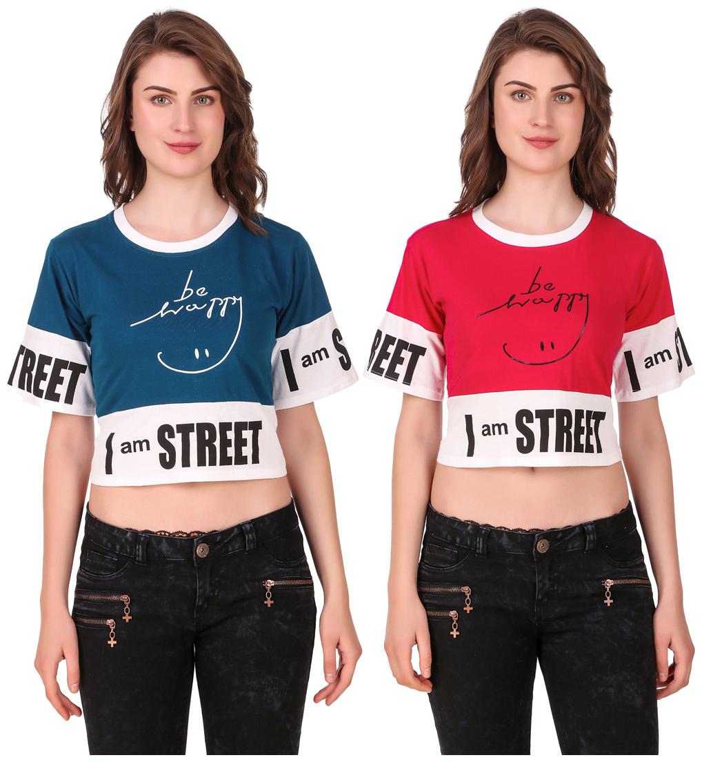 

Red Vee Women Printed Crop top - Blue Pink