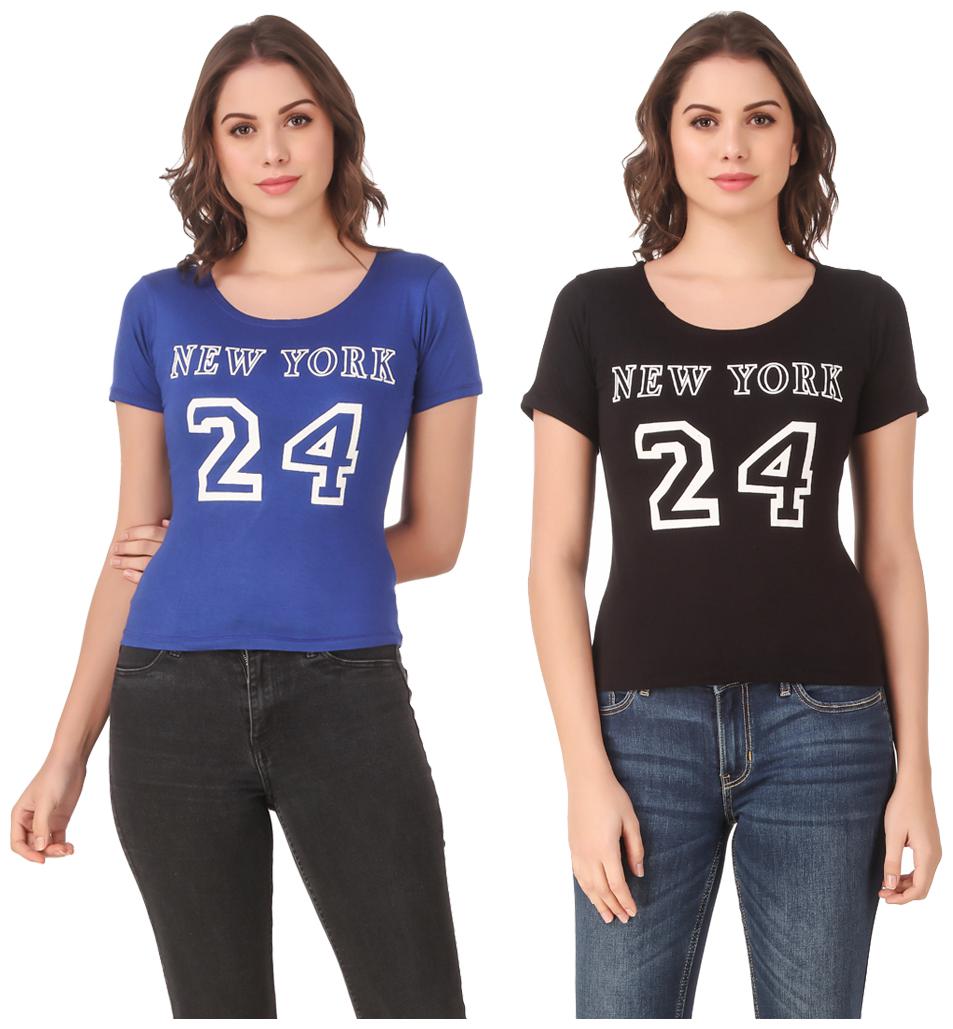 

Red Vee Lycra Printed Half Sleeves Blue Black Color T-Shirt for Women