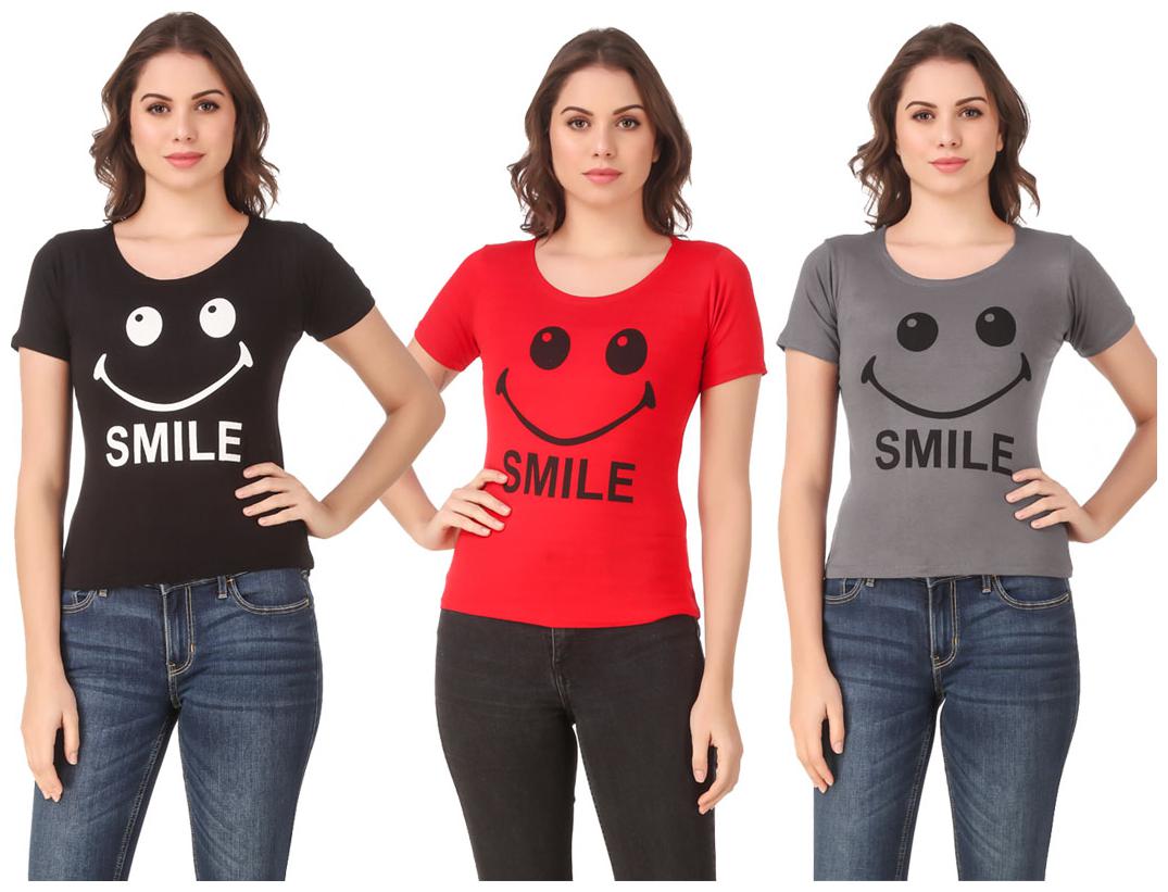 

Red Vee Lycra Printed Half Sleeves Multi Color T-Shirt for Women