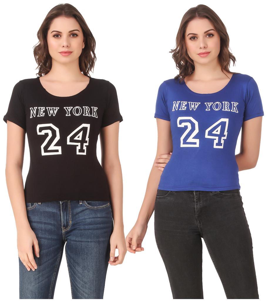 

Red Vee Lycra Printed Half Sleeves Black Blue Color T-Shirt for Women