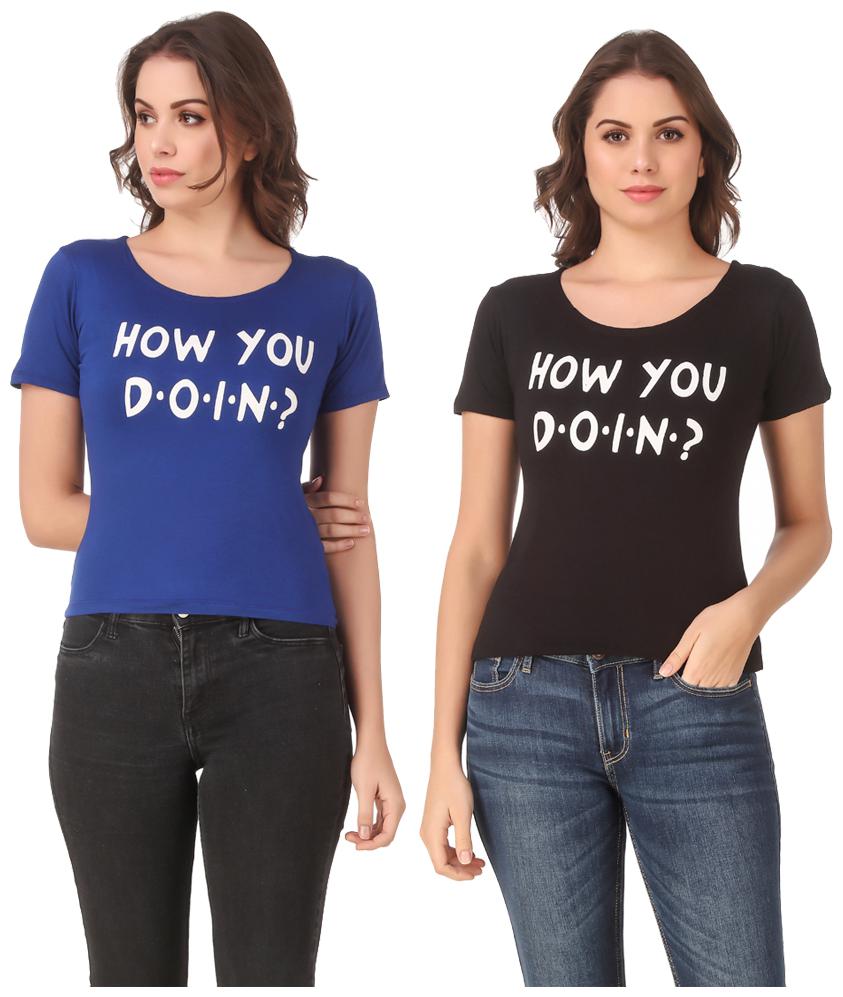 

Red Vee Lycra Printed Half Sleeves Blue Black Color T-Shirt for Women
