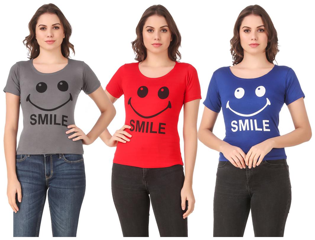 

Red Vee Lycra Printed Half Sleeves Multi Color T-Shirt for Women