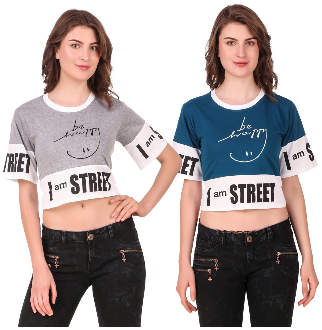 

Red Vee Women Printed Crop top - Grey Blue