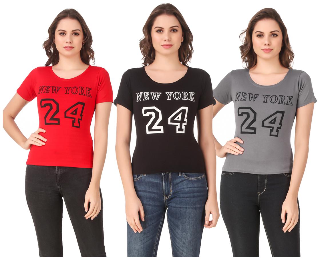 

Red Vee Lycra Printed Half Sleeves Multi Color T-Shirt for Women