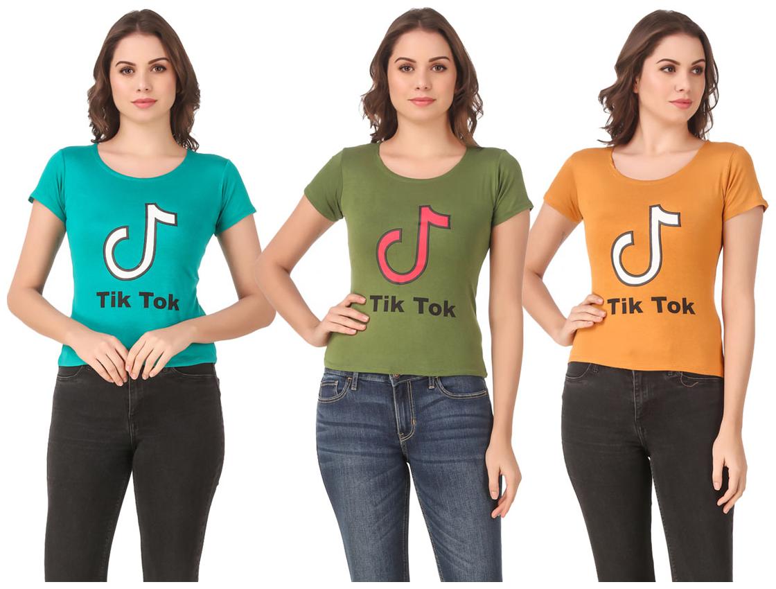 

Red Vee Lycra Printed Half Sleeves Multi Color T-Shirt for Women