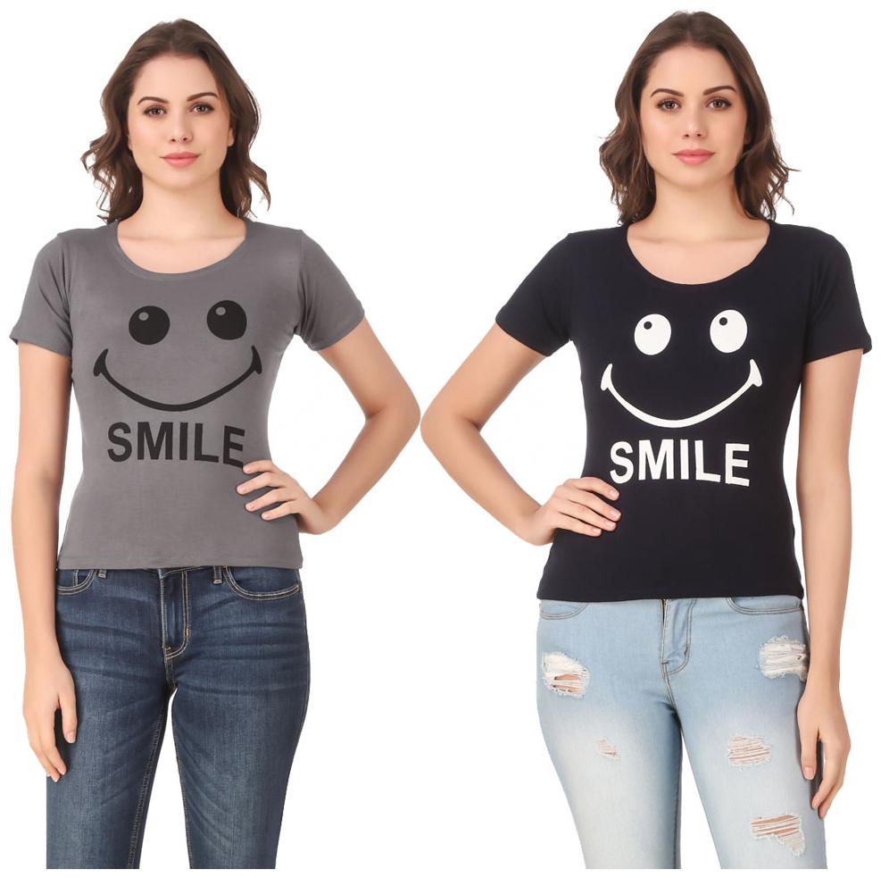 

Red Vee Lycra Printed Half Sleeves Grey Navy Color T-Shirt for Women