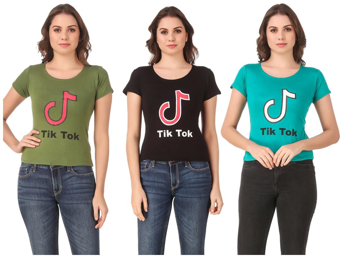 

Red Vee Lycra Printed Half Sleeves Multi Color T-Shirt for Women