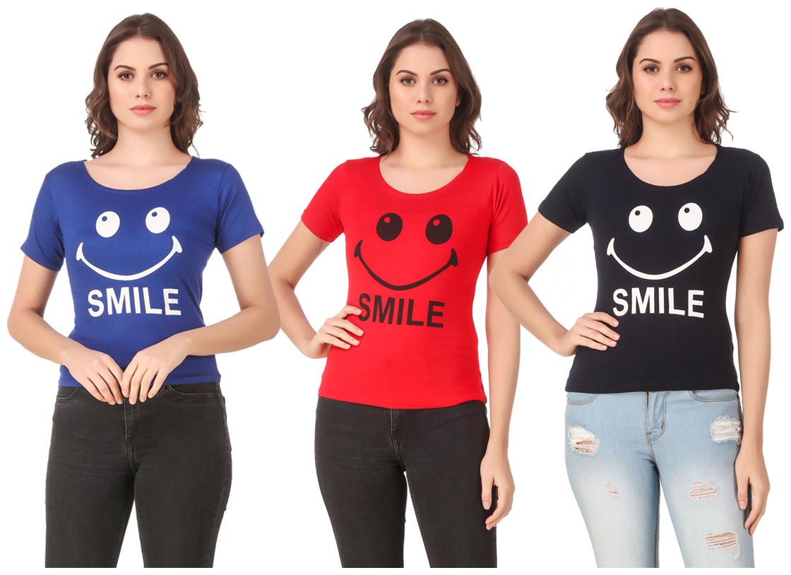 

Red Vee Lycra Printed Half Sleeves Multi Color T-Shirt for Women