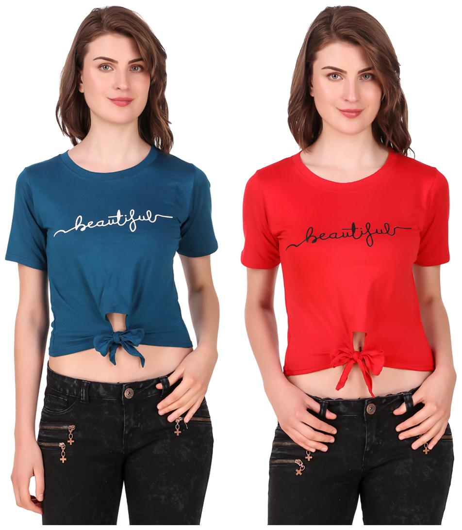 

Red Vee Women Printed Crop top - Blue Red