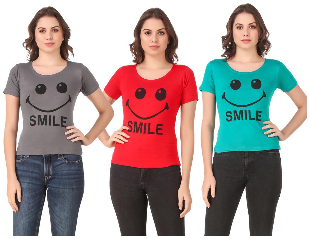 

Red Vee Lycra Printed Half Sleeves Multi Color T-Shirt for Women