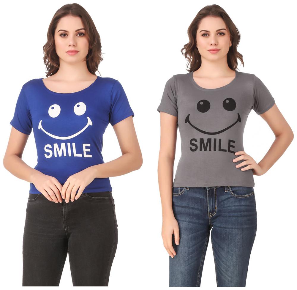 

Red Vee Lycra Printed Half Sleeves Blue Grey Color T-Shirt for Women