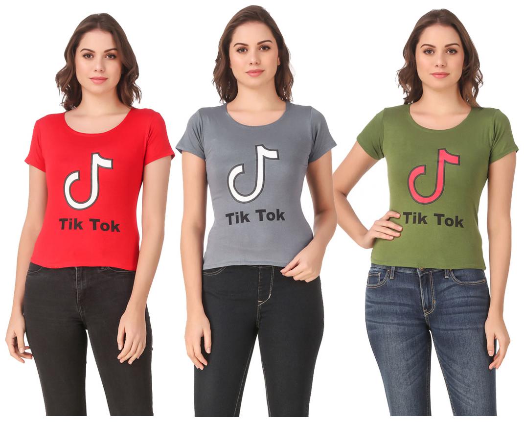 

Red Vee Lycra Printed Half Sleeves Multi Color T-Shirt for Women