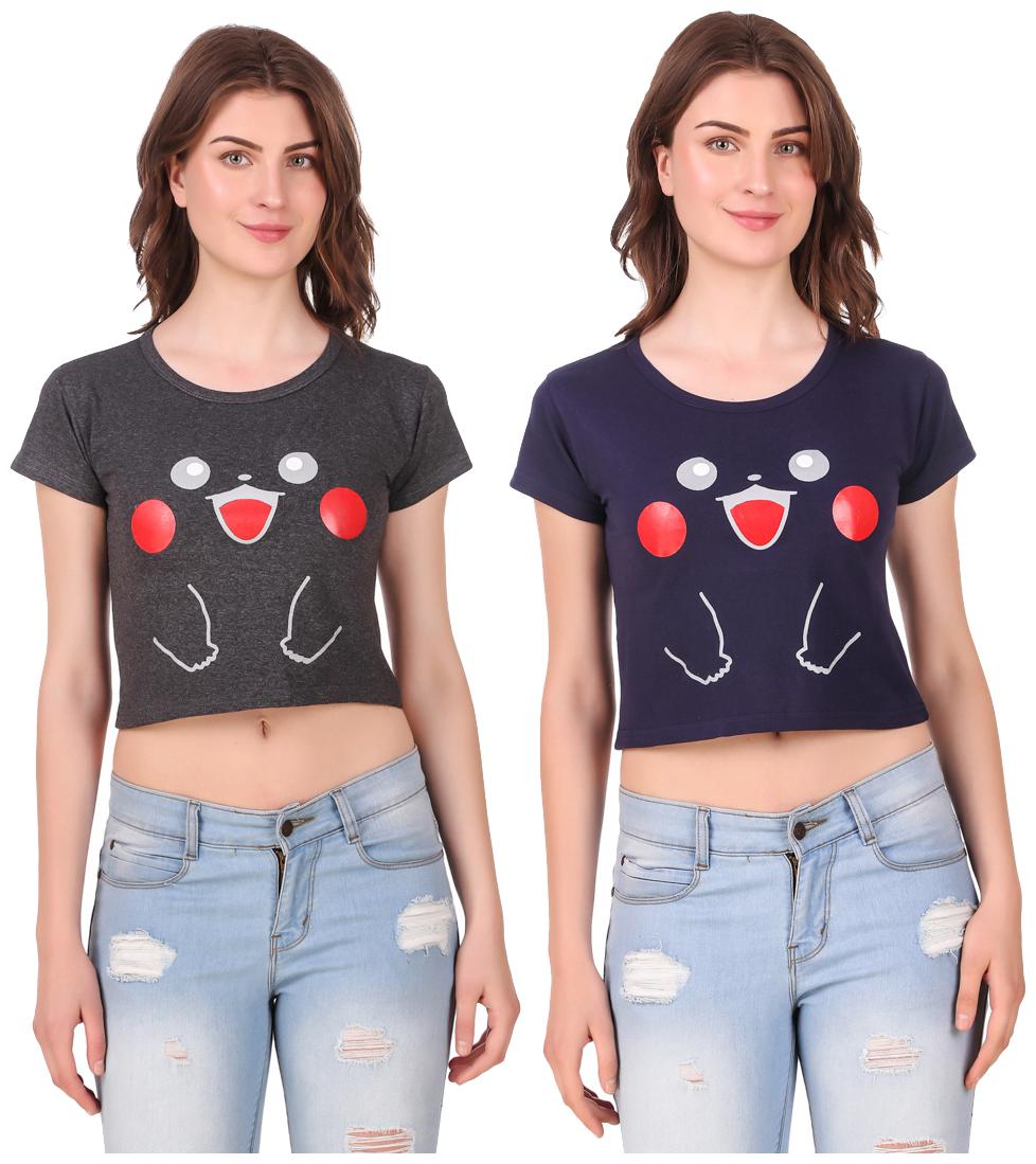 

Red Vee Women Printed Crop top - Grey Blue