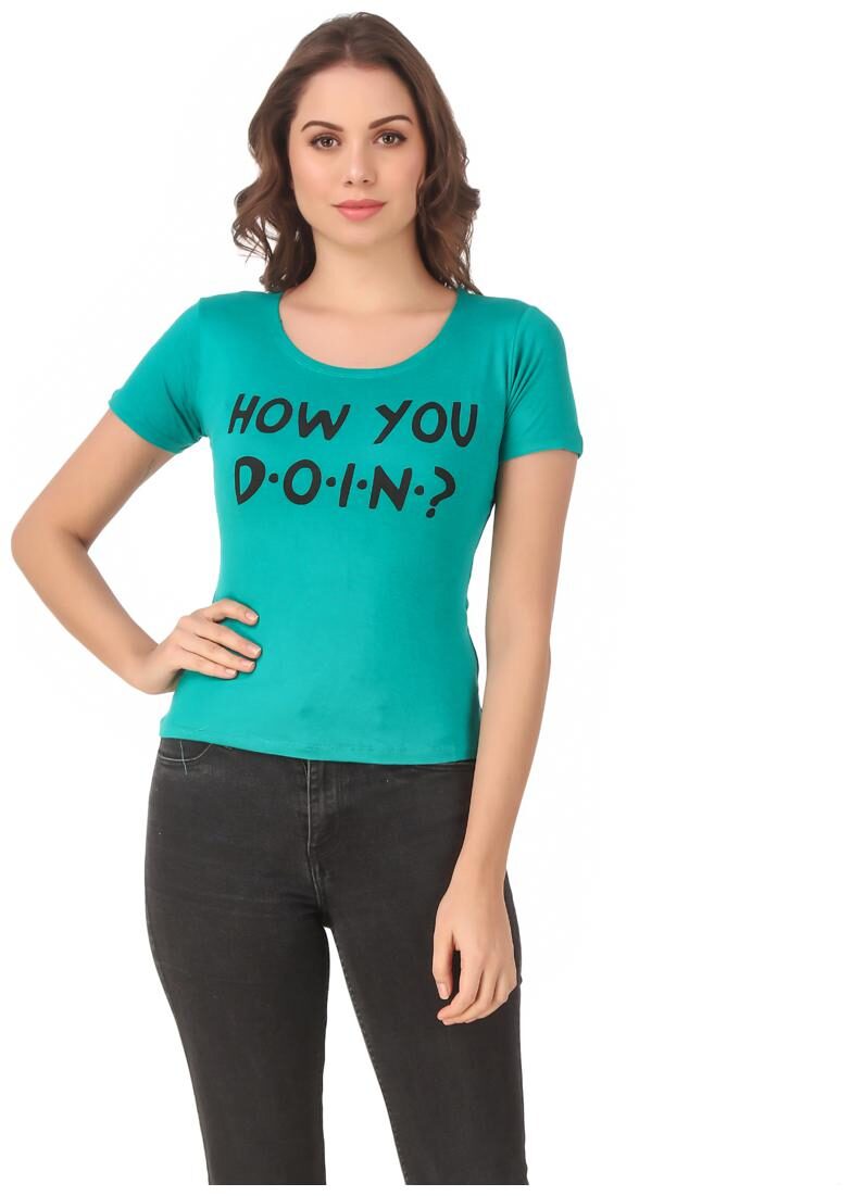 

Red Vee Lycra Printed Half Sleeves Blue Color T-Shirt for Women