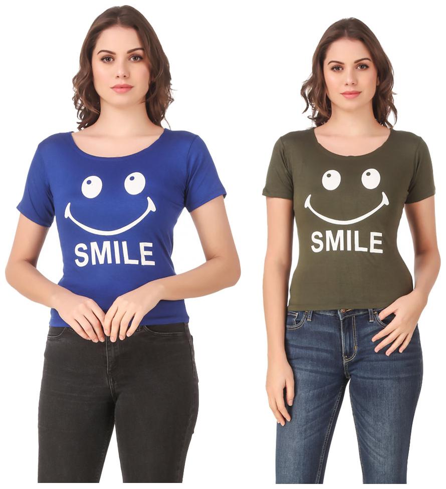 

Red Vee Lycra Printed Half Sleeves Blue Green Color T-Shirt for Women