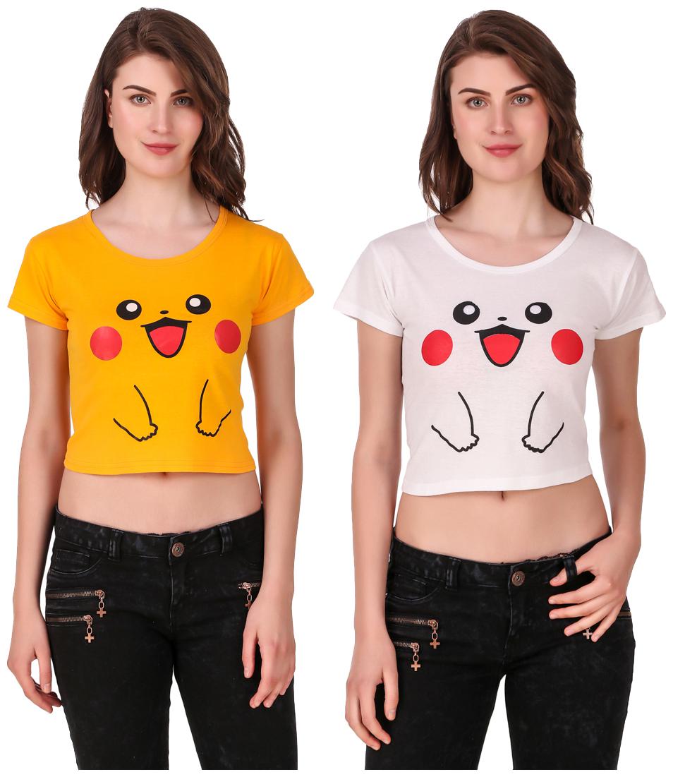 

Red Vee Women Printed Crop top - Yellow White