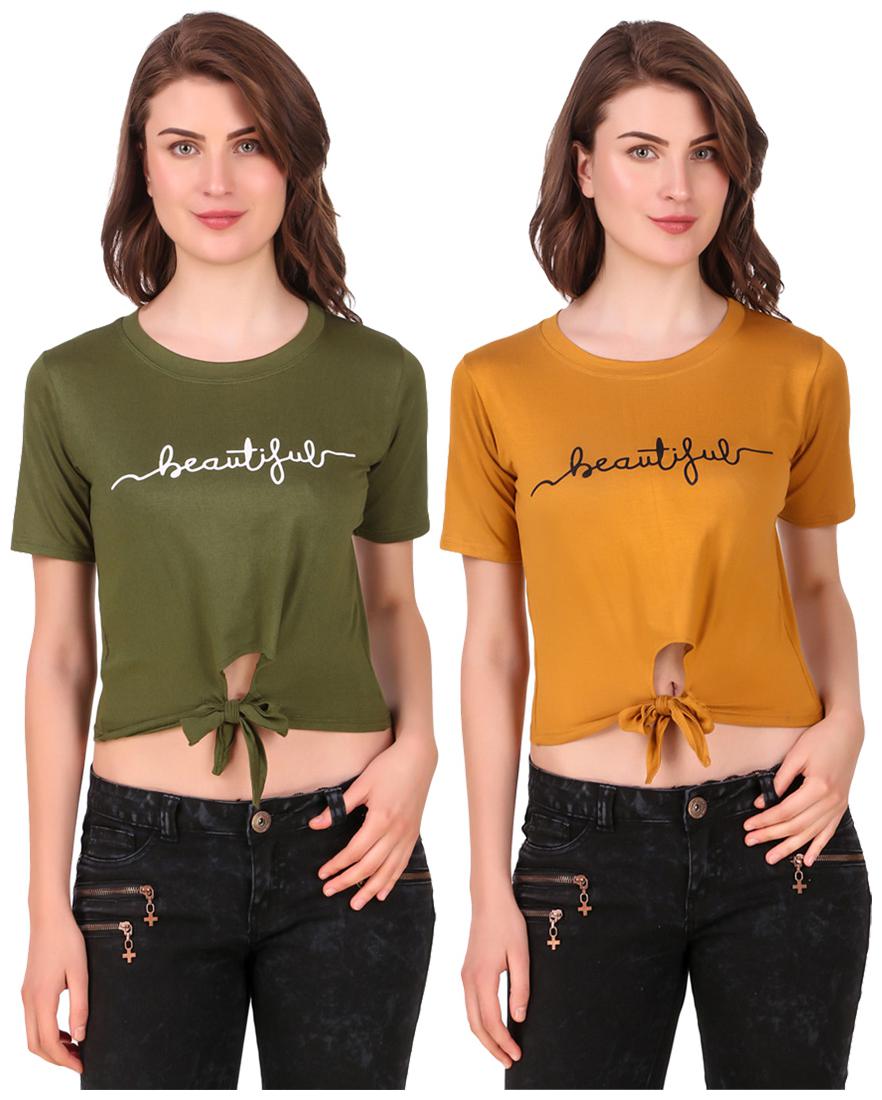 

Red Vee Women Printed Crop top - Green Yellow
