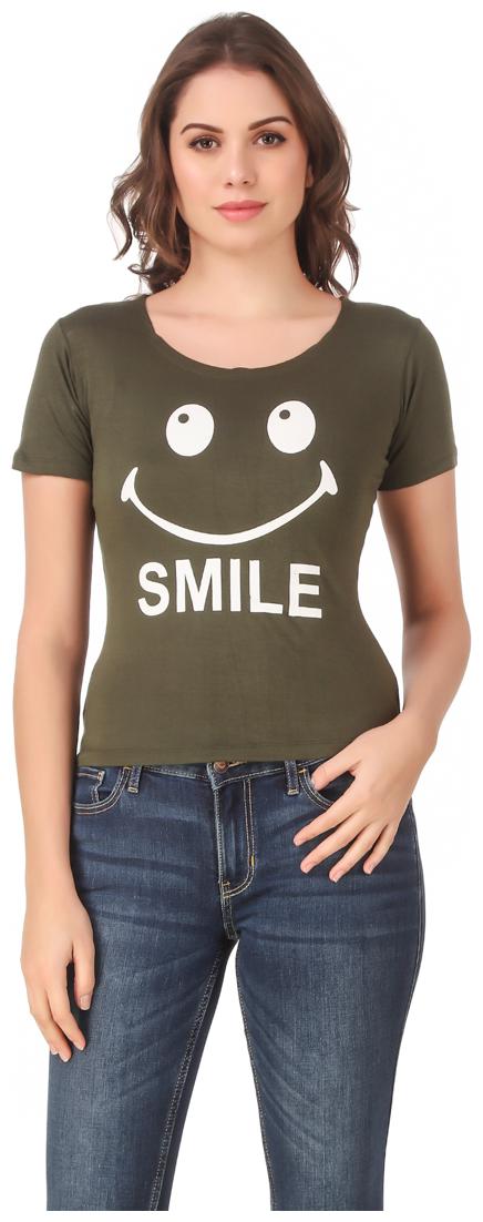 

Red Vee Lycra Printed Half Sleeves Green Color T-Shirt for Women