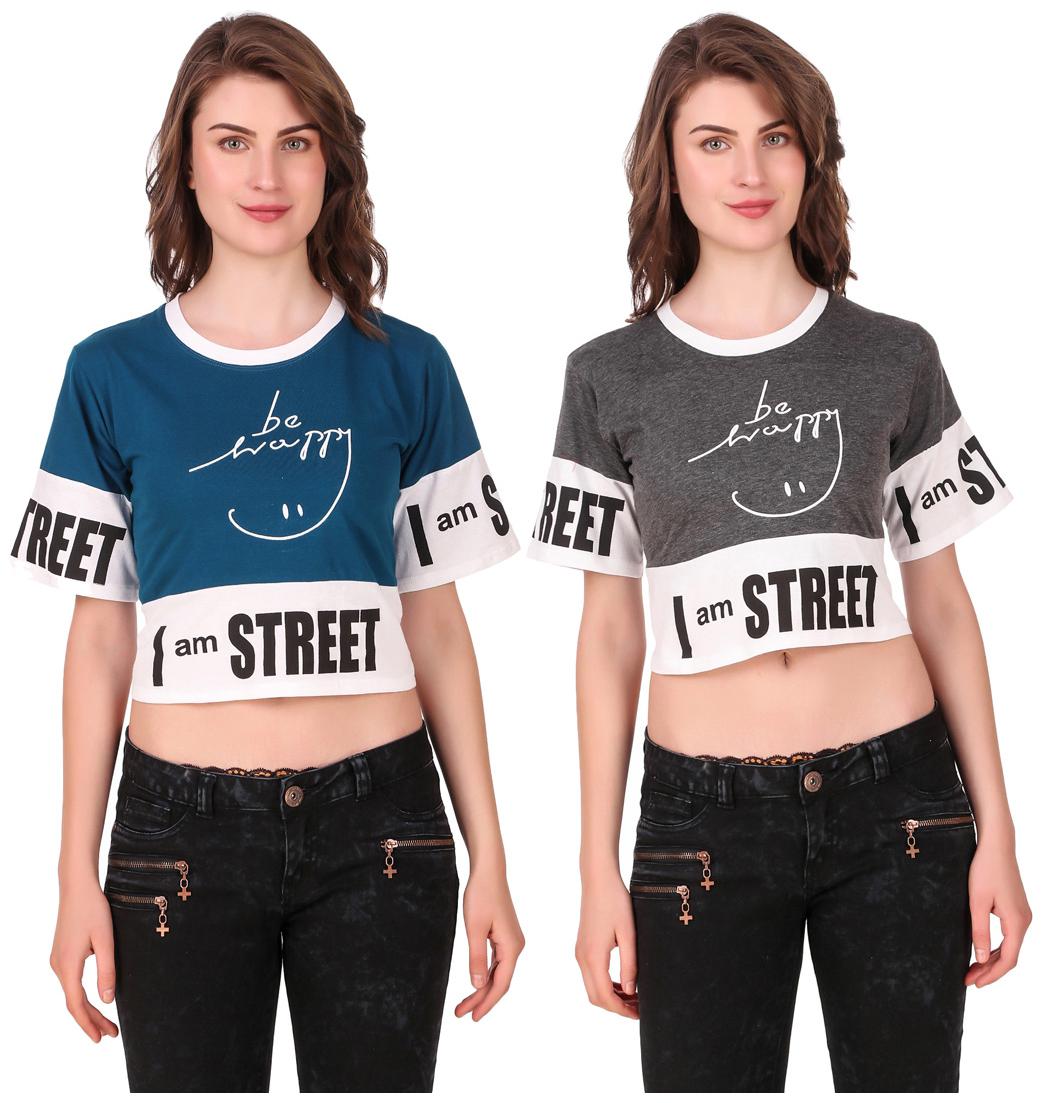 

Red Vee Women Printed Crop top - Blue Grey