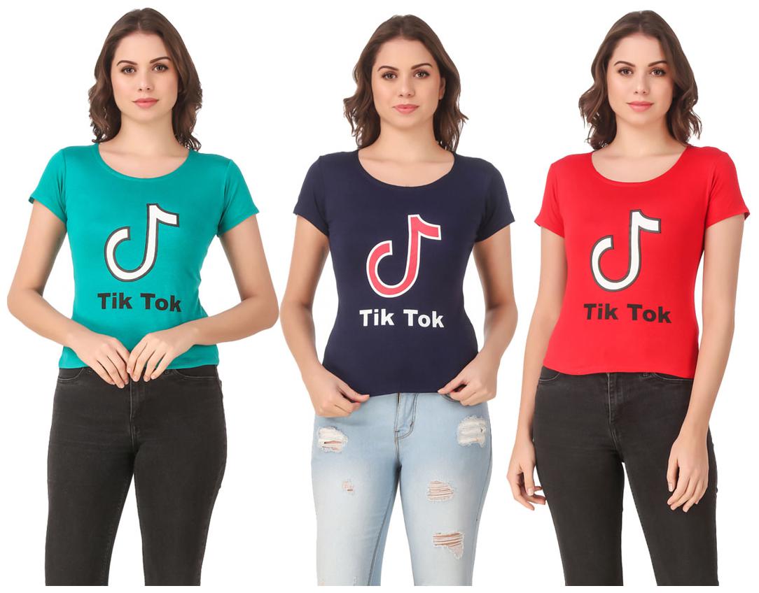 

Red Vee Lycra Printed Half Sleeves Multi Color T-Shirt for Women