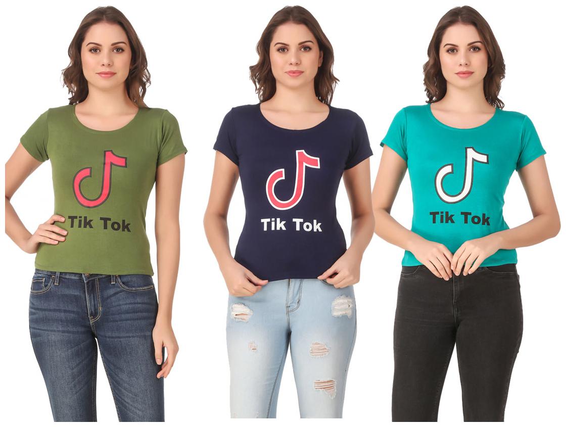 

Red Vee Lycra Printed Half Sleeves Multi Color T-Shirt for Women