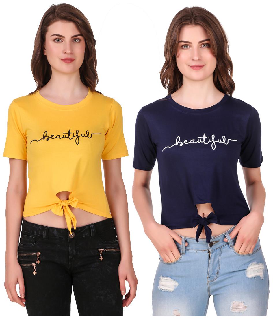 

Red Vee Women Printed Crop top - Yellow Blue