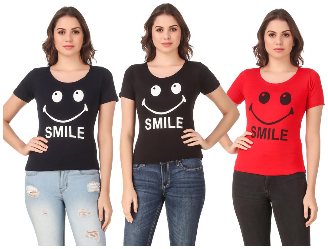 

Red Vee Lycra Printed Half Sleeves Multi Color T-Shirt for Women