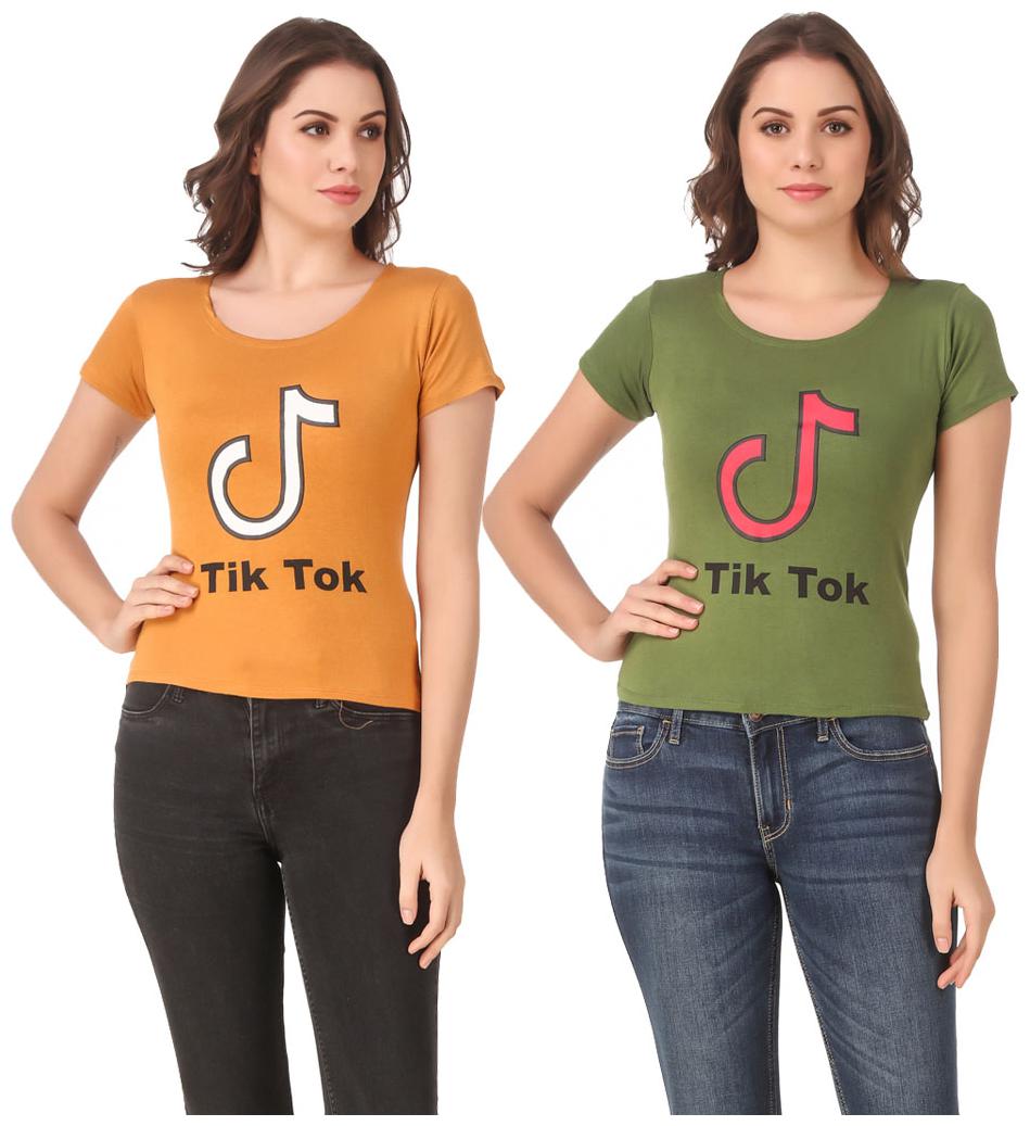 

Red Vee Lycra Printed Half Sleeves Yellow Green Color T-Shirt for Women