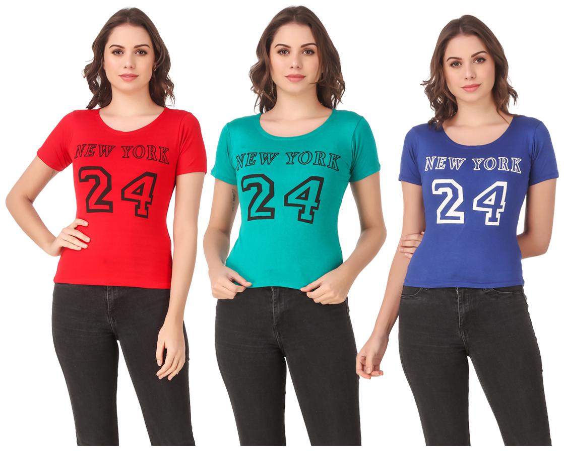

Red Vee Lycra Printed Half Sleeves Multi Color T-Shirt for Women