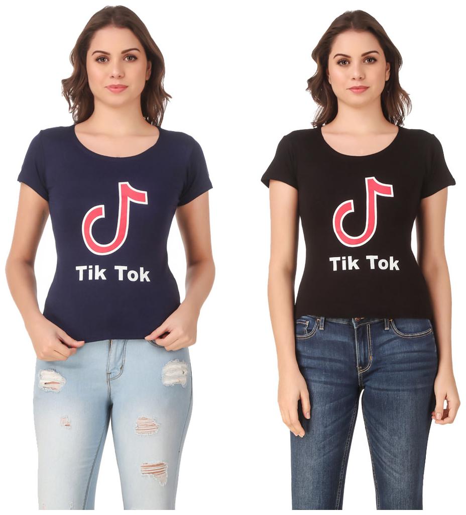 

Red Vee Lycra Printed Half Sleeves Navy Black Color T-Shirt for Women