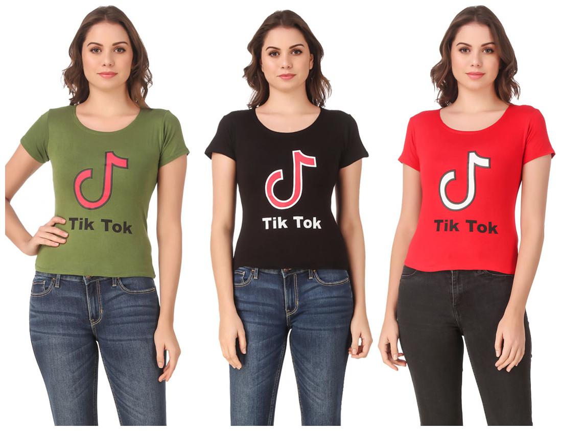 

Red Vee Lycra Printed Half Sleeves Multi Color T-Shirt for Women
