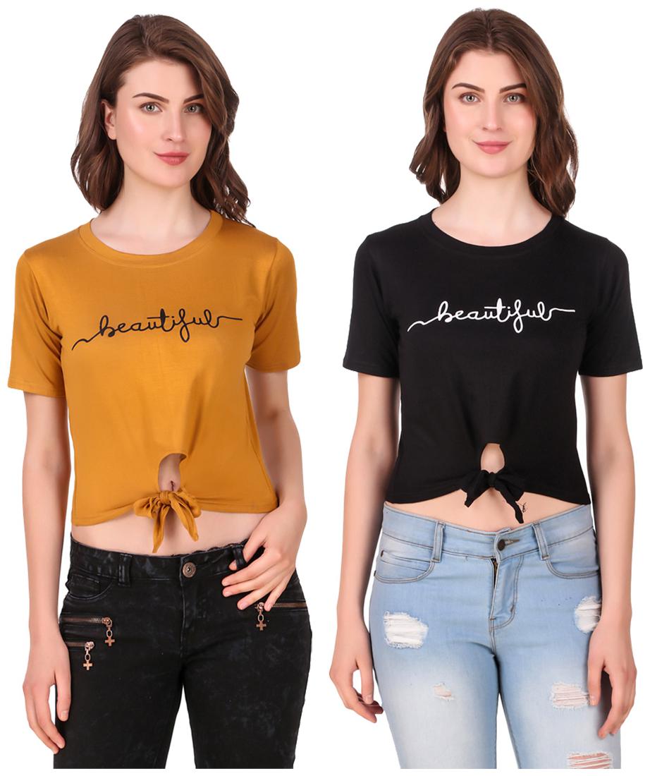 

Red Vee Women Printed Crop top - Yellow Black