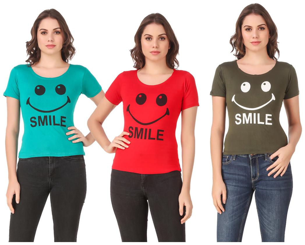 

Red Vee Lycra Printed Half Sleeves Multi Color T-Shirt for Women