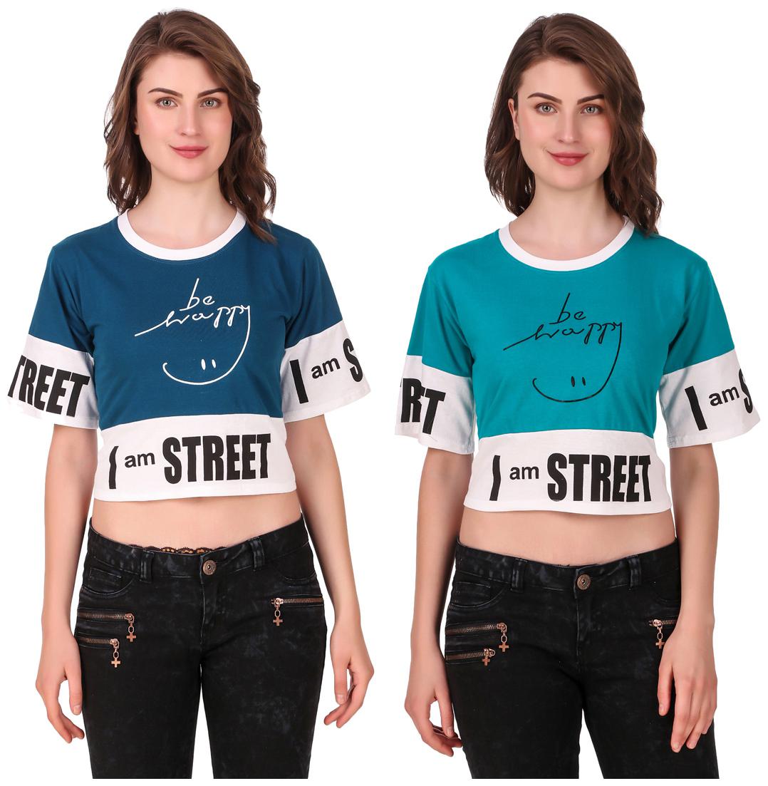 

Red Vee Women Printed Crop top - Blue