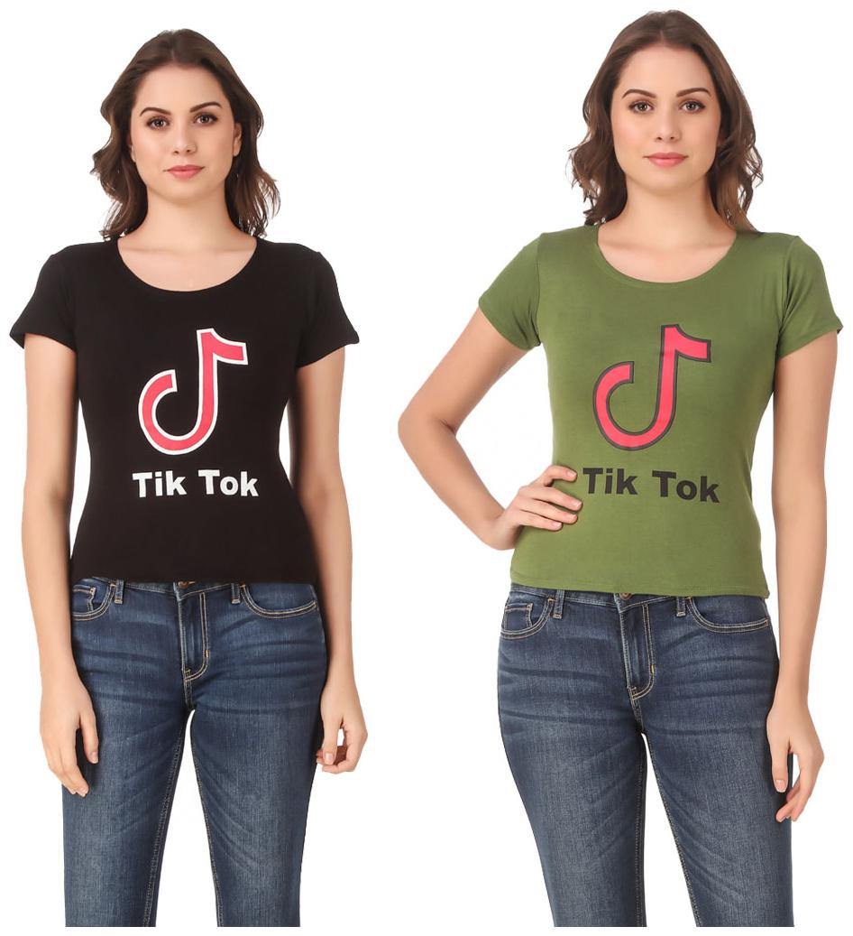 

Red Vee Lycra Printed Half Sleeves Black Green Color T-Shirt for Women