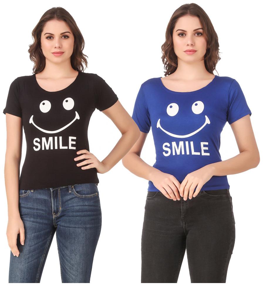 

Red Vee Lycra Printed Half Sleeves Black Blue Color T-Shirt for Women