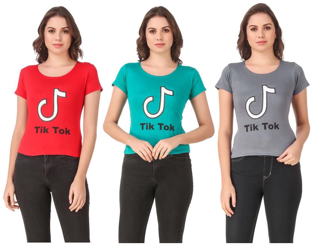 

Red Vee Lycra Printed Half Sleeves Multi Color T-Shirt for Women