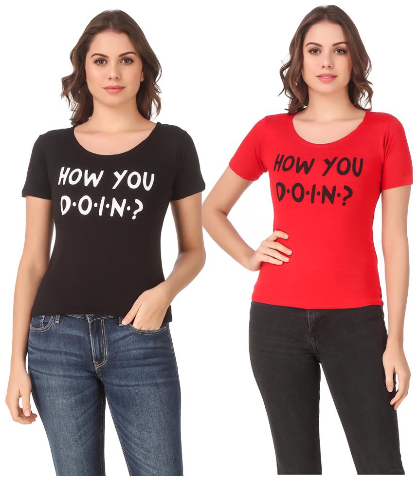 

Red Vee Lycra Printed Half Sleeves Black Red Color T-Shirt for Women
