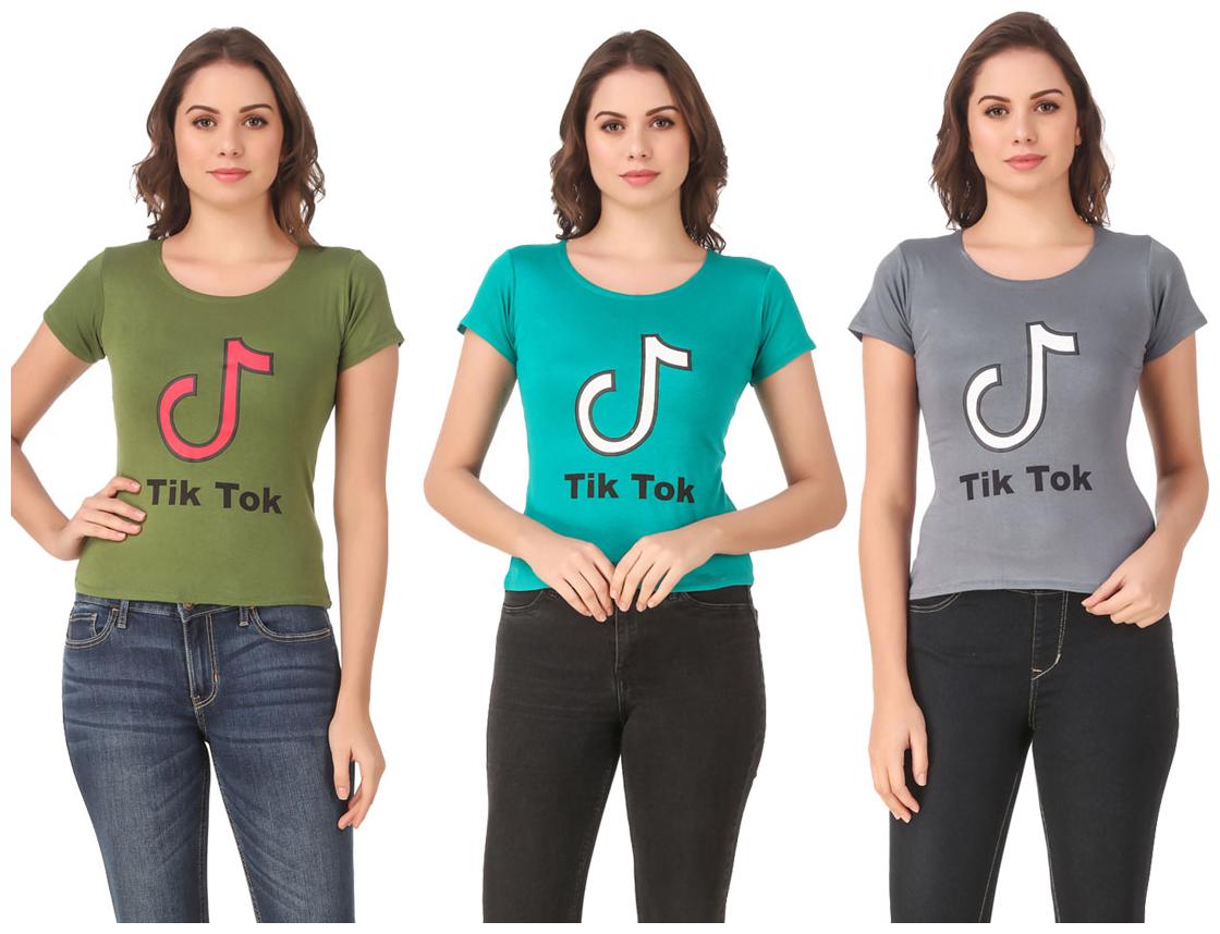 

Red Vee Lycra Printed Half Sleeves Multi Color T-Shirt for Women