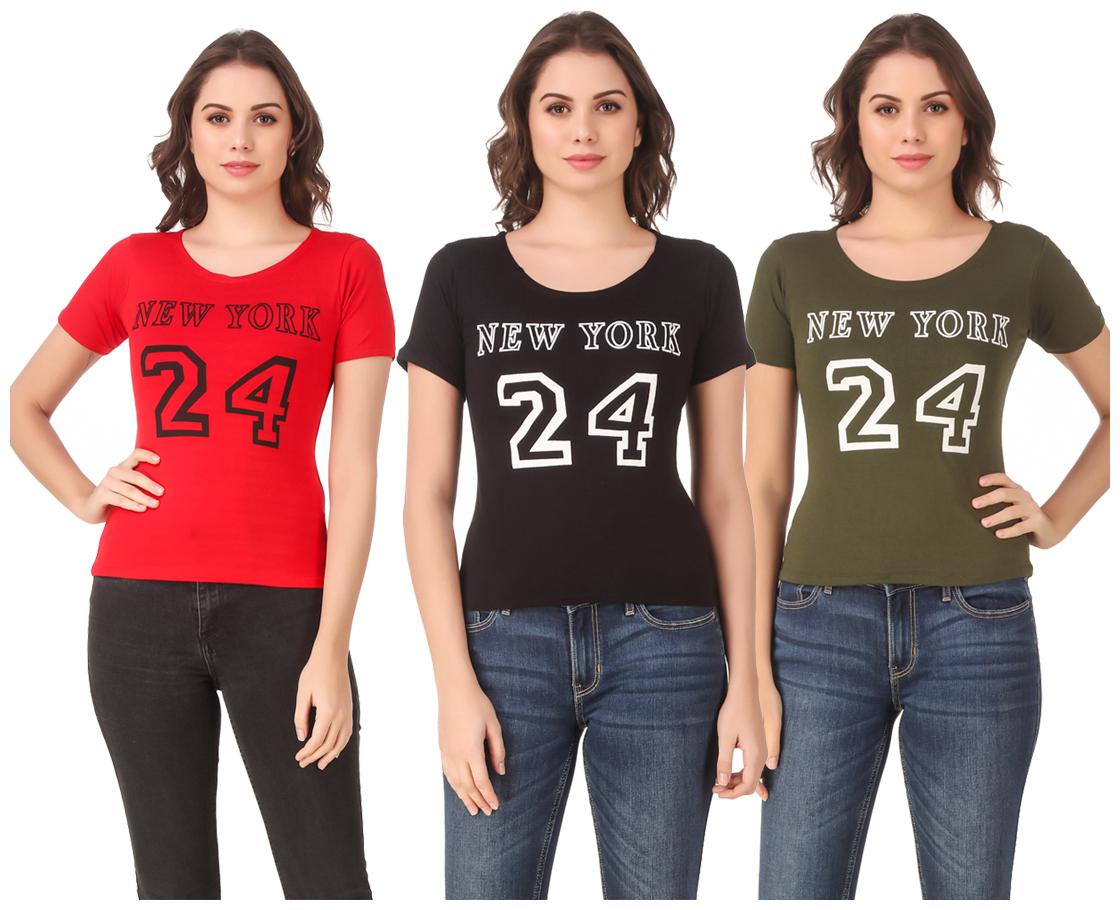 

Red Vee Lycra Printed Half Sleeves Multi Color T-Shirt for Women