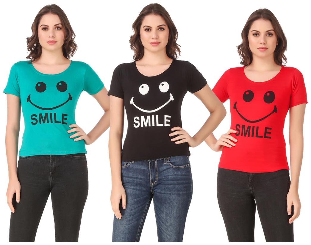 

Red Vee Lycra Printed Half Sleeves Multi Color T-Shirt for Women