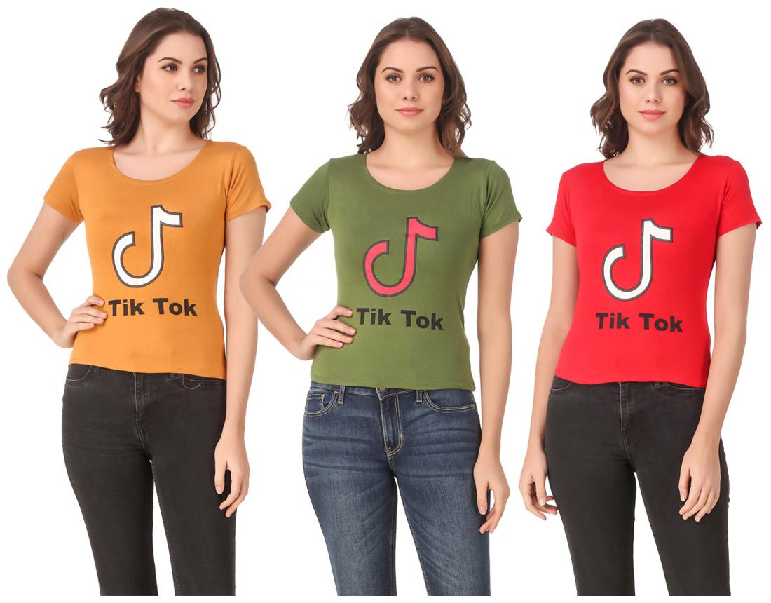 

Red Vee Lycra Printed Half Sleeves Multi Color T-Shirt for Women