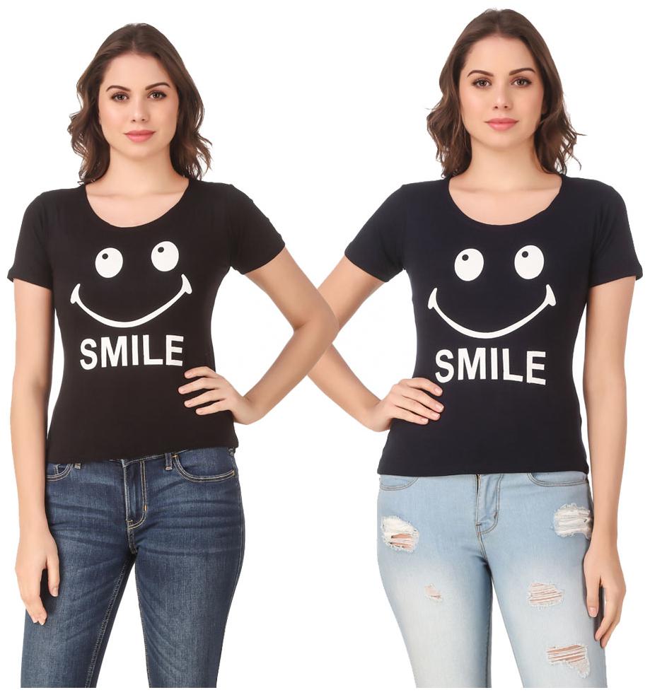 

Red Vee Lycra Printed Half Sleeves Black Navy Color T-Shirt for Women