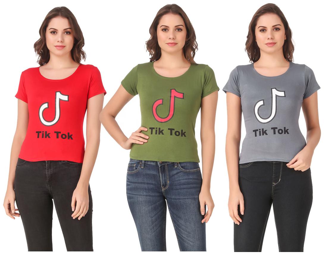 

Red Vee Lycra Printed Half Sleeves Multi Color T-Shirt for Women