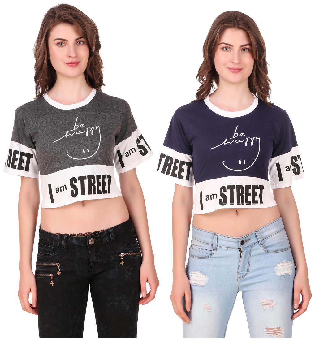 

Red Vee Women Printed Crop top - Grey Blue