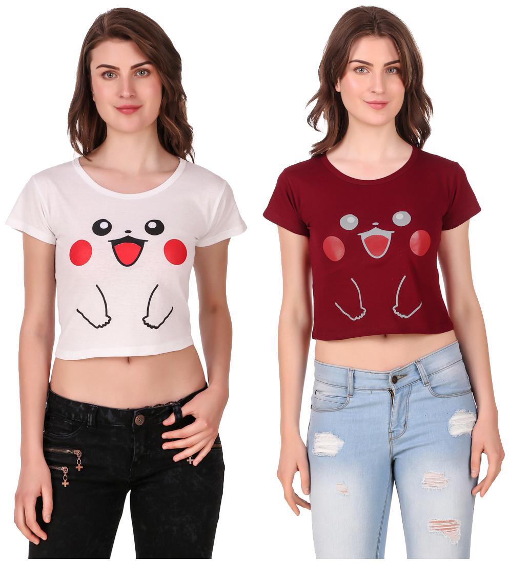 

Red Vee Women Printed Crop top - White Maroon